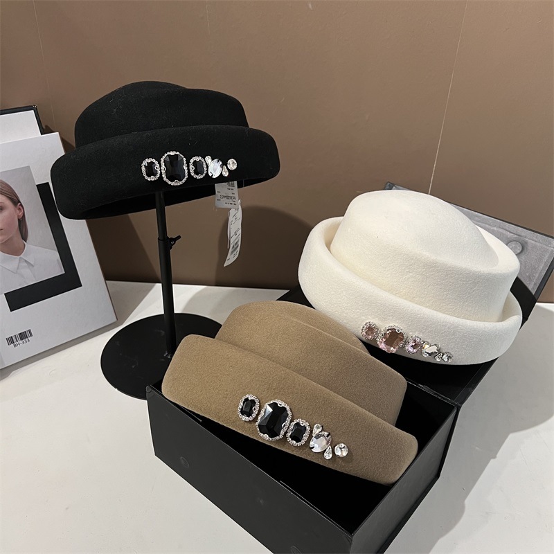 Fedora Hat Wool - High quality rhinestone wool top hat