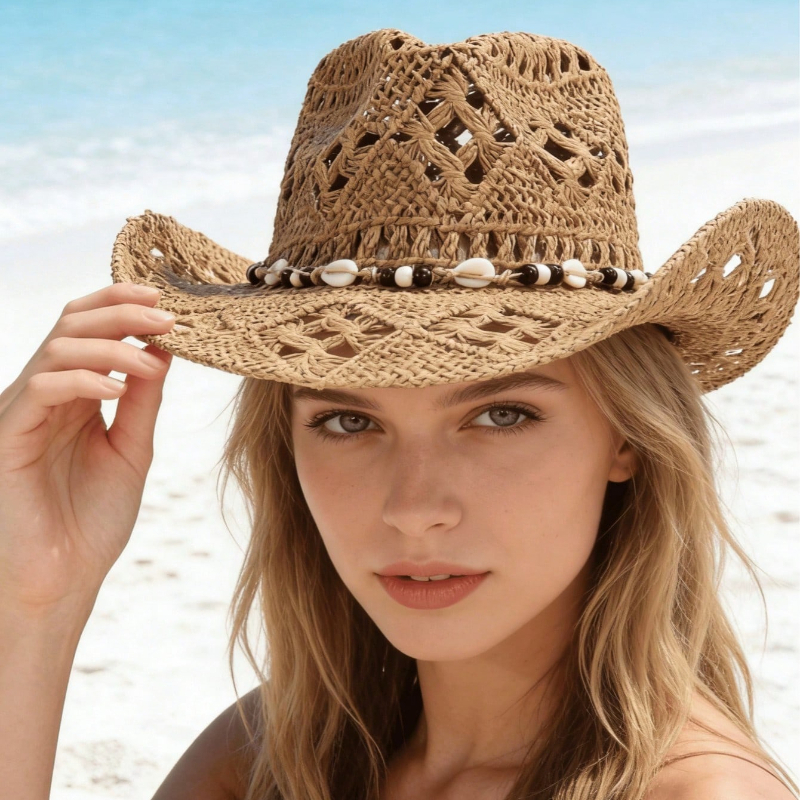 1pc Boho Shell Hollow Out Stra - Cowboy Hat Straw recensione e prezzo