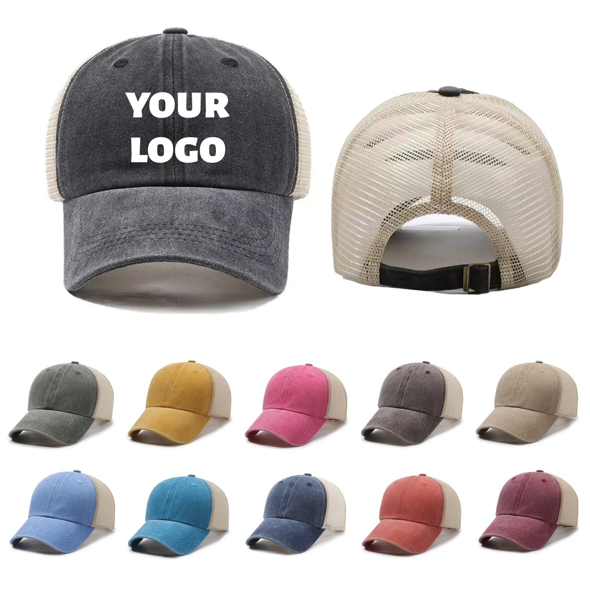 Custom Logo Washed Mesh Cap Br - Visor Sun Hat recensione e prezzo