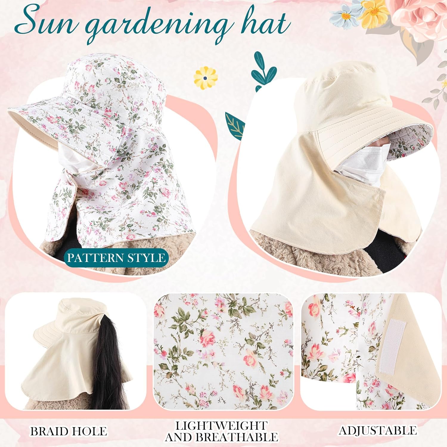 2 Pcs Floral Garden Hat for Wo - Visor Sun Hat recensione e prezzo