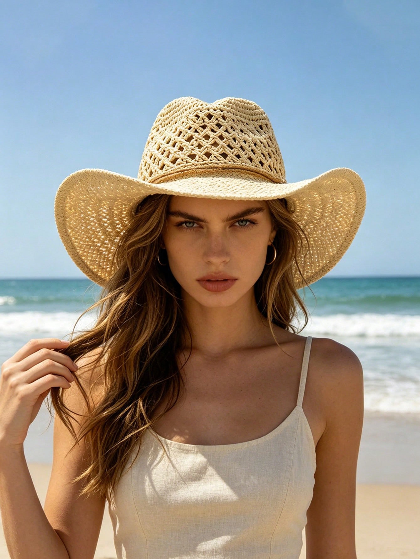 1pc Unisex Retro Hollow Curled - Cowboy Hat Straw recensione e prezzo